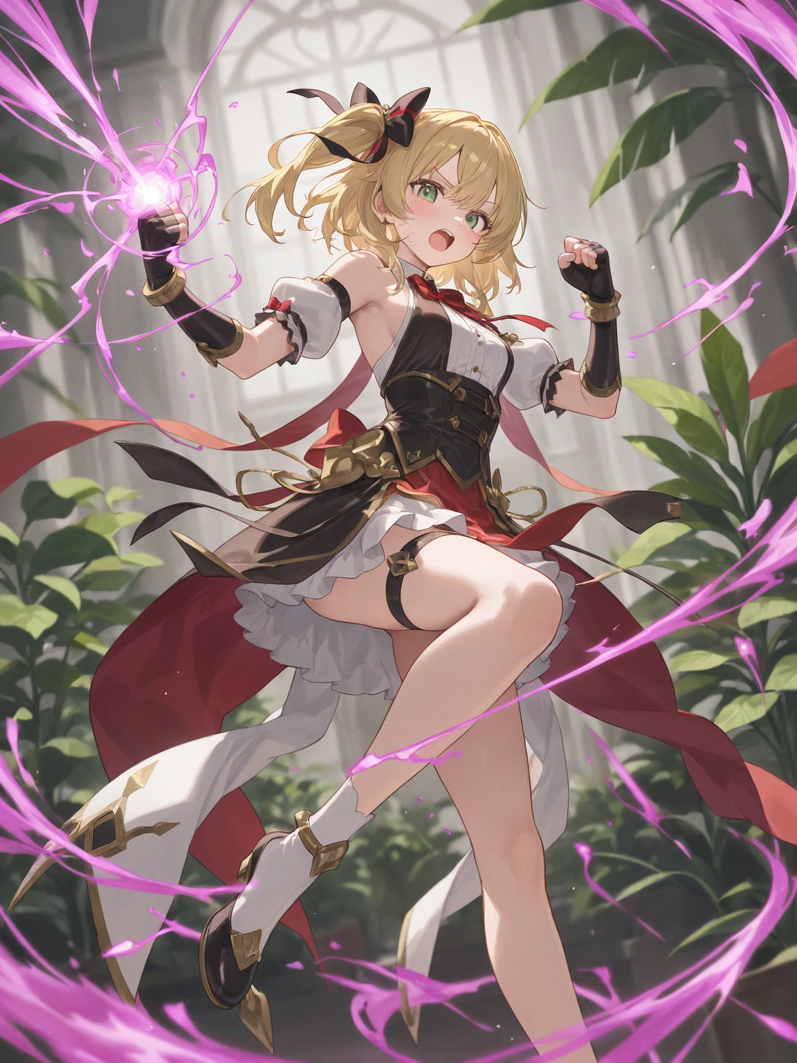 (masterpiece), (best quality), detailed,
1 girl, soro, twintails, long wavy hair twintails.hairs between eyes,dark green eyes ,dark green hair, (magical girl:1.2),
bow, dress, (pink:0.6), over legwear, boots, too many frills, too many bow, standing,striped panties.magical stick, mechanical stick, magic cercle, frying,