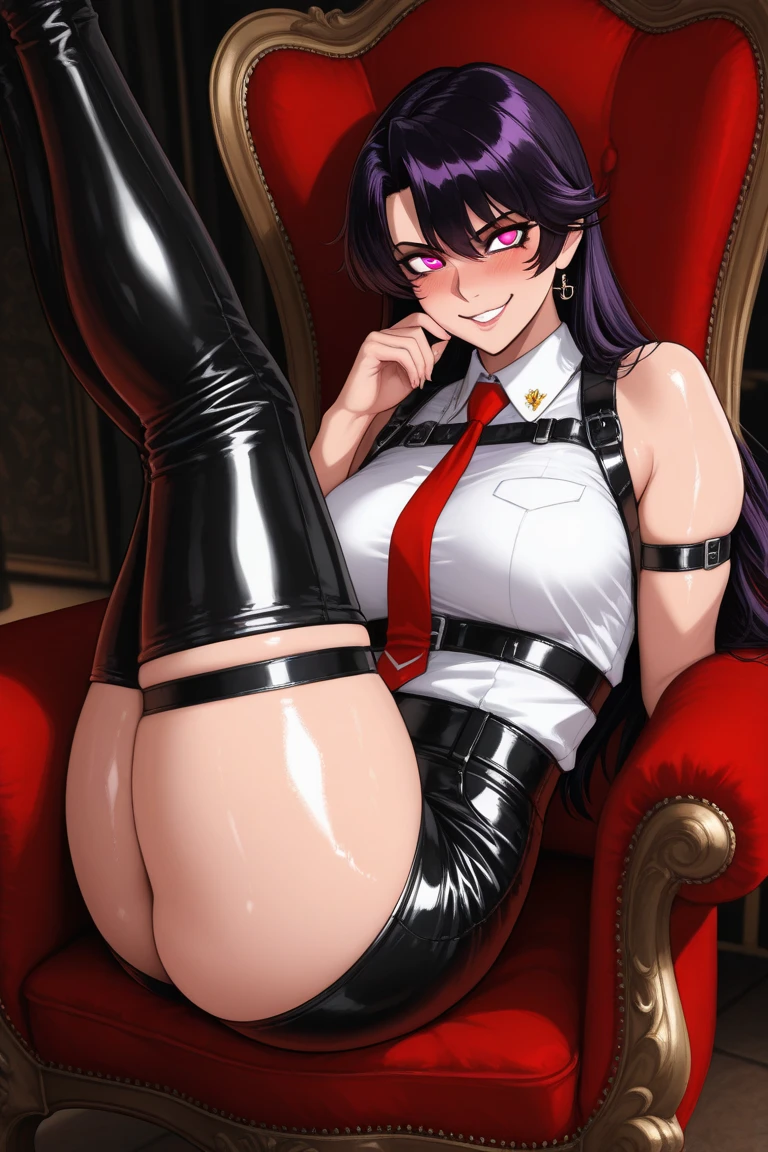 very tempting pose, seductive pose, (at classroom), (classroom background), blue shirt, black skirt, semi-rimless eyewear, black hair, very long hair, ponytail,Bangs,purple eyes, 1 girl, 20yo,Young female,Beautiful Finger,Beautiful long legs,Beautiful body, Beautiful Nose,Beautiful character design, perfect eyes, perfect face,expressive eyes, perfect balance, looking at viewer,(Focus on her face), official art,extremely detailed CG unity 8k wallpaper, perfect lighting,Colorful, Bright_Front_face_Lighting,White skin, (masterpiece:1.0),(best_quality:1.0), ultra high res,4K,ultra-detailed, photography, 8K, HDR, highres, absurdres:1.2, Kodak portra 400, film grain, blurry background, bokeh:1.2, lens flare, (vibrant_color:1.2),professional photograph, (Beautiful,huge_Breasts:1.4), (beautiful_face:1.5),(narrow_waist)