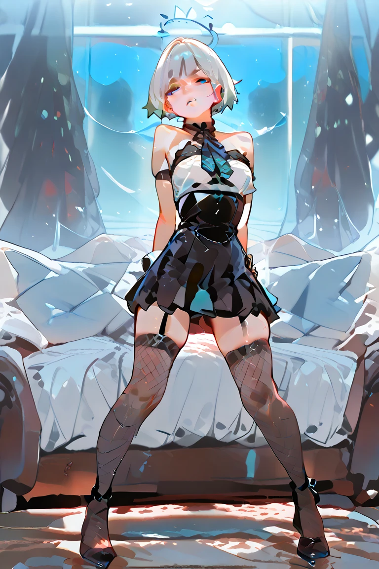 night, ((1 Girl)), alone, masterpiece, 8k wallpaper, High resolution, (((Completely naked))), Absurd, High Quality Backgrounds, short hair, Black Hair, Multicolored Hair, Beautiful frozen village, (Bright full moon), Blue clothes, Detailed dress, Jewelry Dress, (magic:1.2), blue fire, blue eyes, Glowing Eyes, fire, Ice Goddess, (Beautiful crown with blue details), electricity, blue electricity, Blue light particles