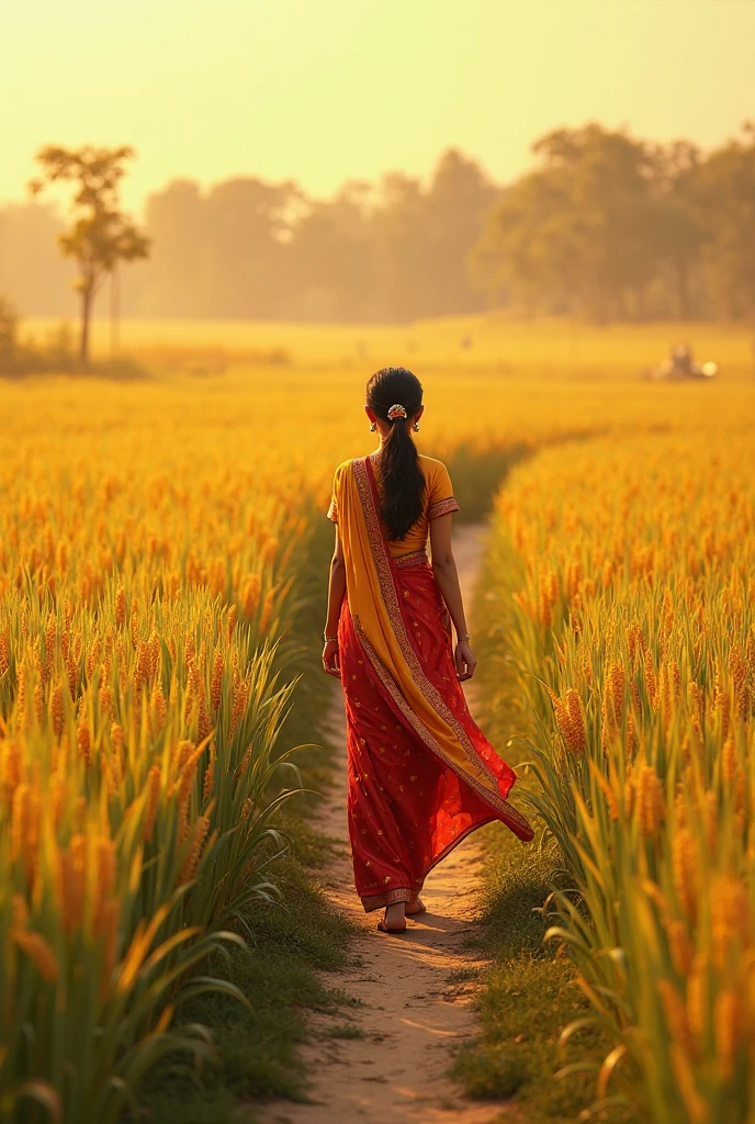 a punjabi women working in field with bikni dress back side
