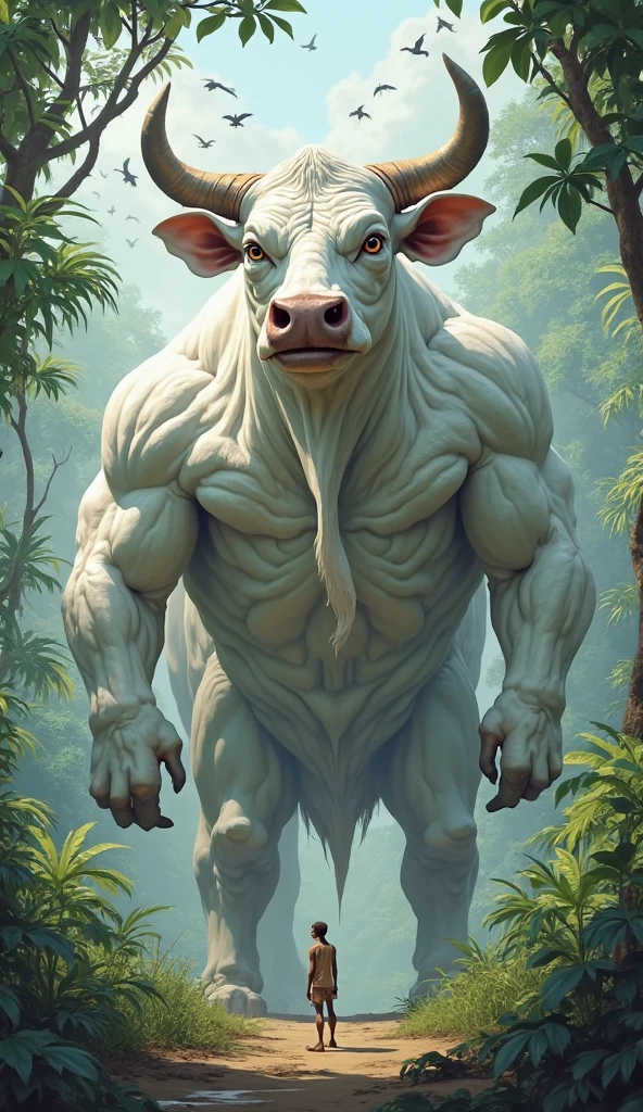 A big bodyguard with exaggerated muscles, strong figure, beard, African elephant with light gray skin, Square Line Buzz Hairstyle, (A worried expression: 1.2), (Naked: 1.2), (Bara pectoralis: 1.3), (Arm and chest hair: 1.1), (full-body shot),Portrait HD, woodcutter, (sunny meadow)