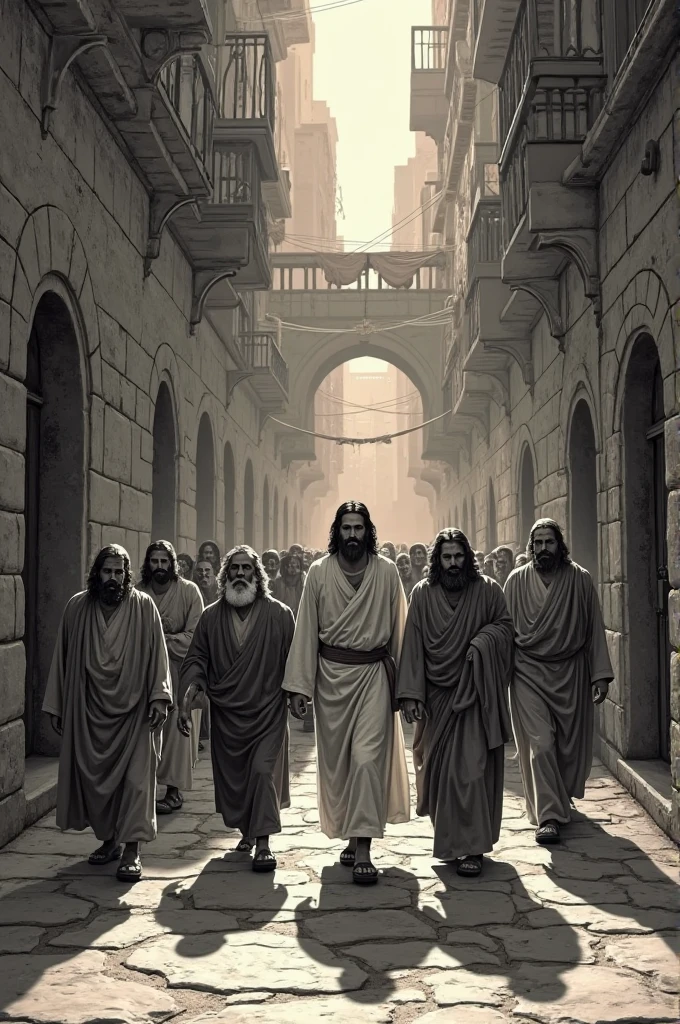 Drawings of Bible passages in the hatching style