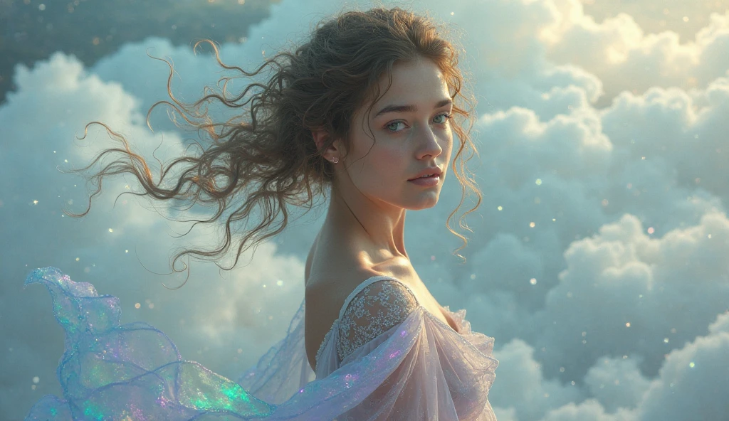 (master part, 4k resolution, ultra-realistic, altamente detalhado), (Tema de pequena alada (asas rosa claro) Is kneeling on a cloud, pele clara, longos cabelos loiros, olho (Rosa), Flying in the galaxy.), [((7 anos), (longos cabelos brancos), corpo inteiro, (olhos rosas), (Poses ajoelhada) (galaxy environment)