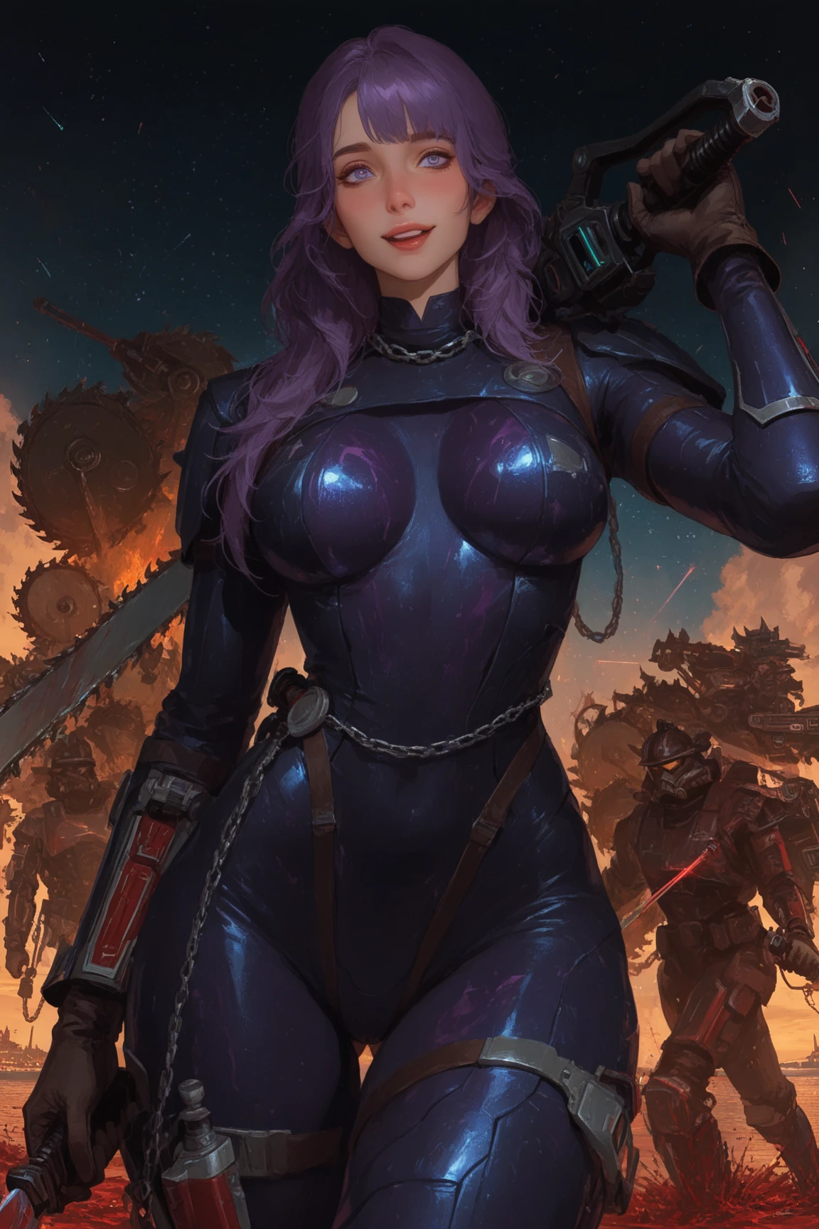 1 barbarian female, heavy metal magazine, blue head girl, sexy lips, space-warrior girl, cyborg girl, beautiful bbw girl, chubby girl, woman-warrior, whole body, nude body, Perfect skin, space background, blood rain, dark fantasy, Linsner style, Science fiction, 80s, 16-bit game, VHS era, planet in space background, purple lightning, psychedelic color background, smog, fog, swamp, girl in swamp, mad max style, vhs tape cover