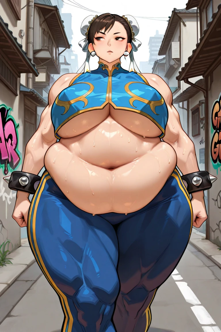 1girl, solo, Hoshino Ruby, symbol-shaped pupils, (left star-shaped pupils:1.2), sparkling eyes, (star in left eye:1.2), symbol in eye, red eyes, long hair, blonde hair, bangs, blush, (side ponytail:1.1),, solo, navel, bare legs, standing, arms behind head, looking_at_viewer, perfect finger,milfication,perfect,muscular female, naked, full body,muscle mommy, Giant breasts, Giant hips, Giant thighs, Thick thighs, Curvy,breasts, huge breasts, gigantic breasts, nipples, erect nipples, large areolae, hanging breasts