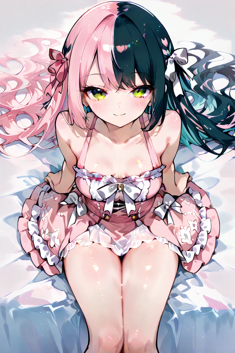NSFW,((1man with 1woman,Having sex )), stick out buttocks,tucking up the skirt,Perfect body,Perfect hands,One ,Pink Lolita ClotGreen hair,Striped socks,Whip thighs,blushed face,Pink eyes,Smile with open mouth,Light blue Lolita,White baound,Top image quality,Best Quality