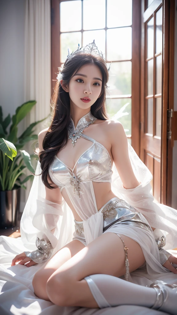 Arabian Night,Bewitching dances,palatial palace,Beautiful breasts,silver see-through costume
