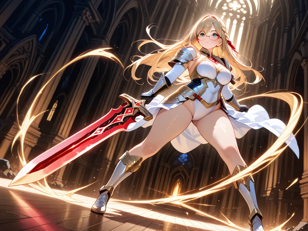 masterpiece、Highest image quality、ultra high resolution、holy Knight, y armor, sword, brown skin, 1 girl, a bit sexass learmor