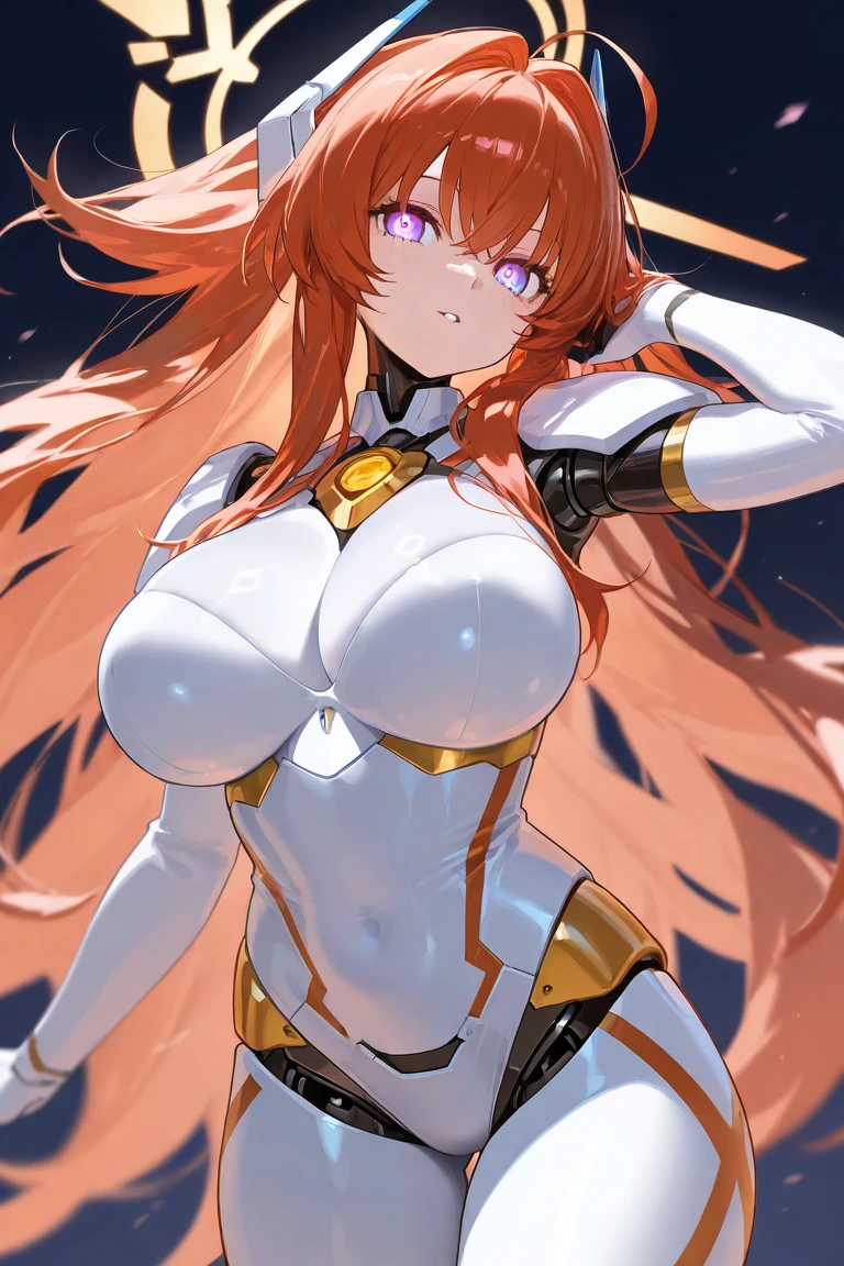 masterpiece, Highest quality, 1 person,( Large Breasts,Are standing, View your audience,),Detailed Background、A person who writes in detail、Accurate human body、Knowledgeable person、Accurate 5 fingers,Cruby Body, gold_明日香,Long sleeve、Thighs、alone,Taimanin suit