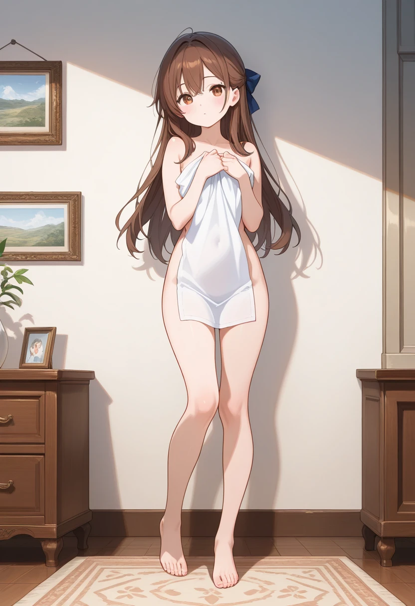 Ship Kongo, kongou, Brown Hairアホ毛, (Brown Hair), Completely naked, smile, blush, Full body view, (from the front), ((Perfect hands, Perfect Legs, Perfect Anatomy)),((Light blue panties)), ((Light blue bra)), ((Flashy underwear)) (In underwear), lingerie, Squat
