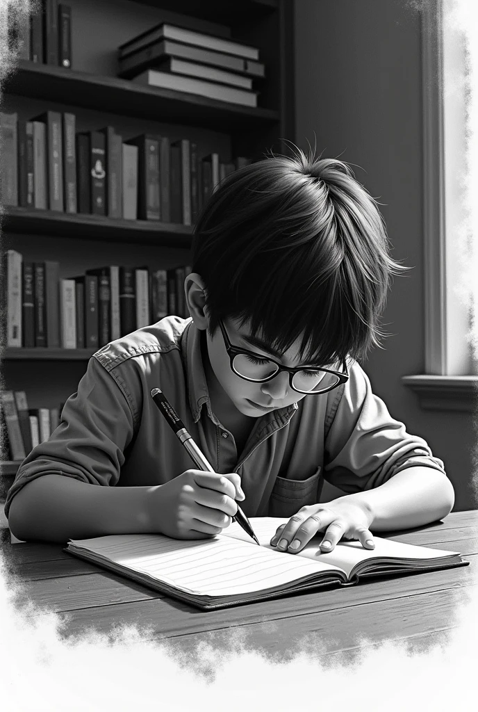 make it as if it were a pencil drawing of a boy drawing