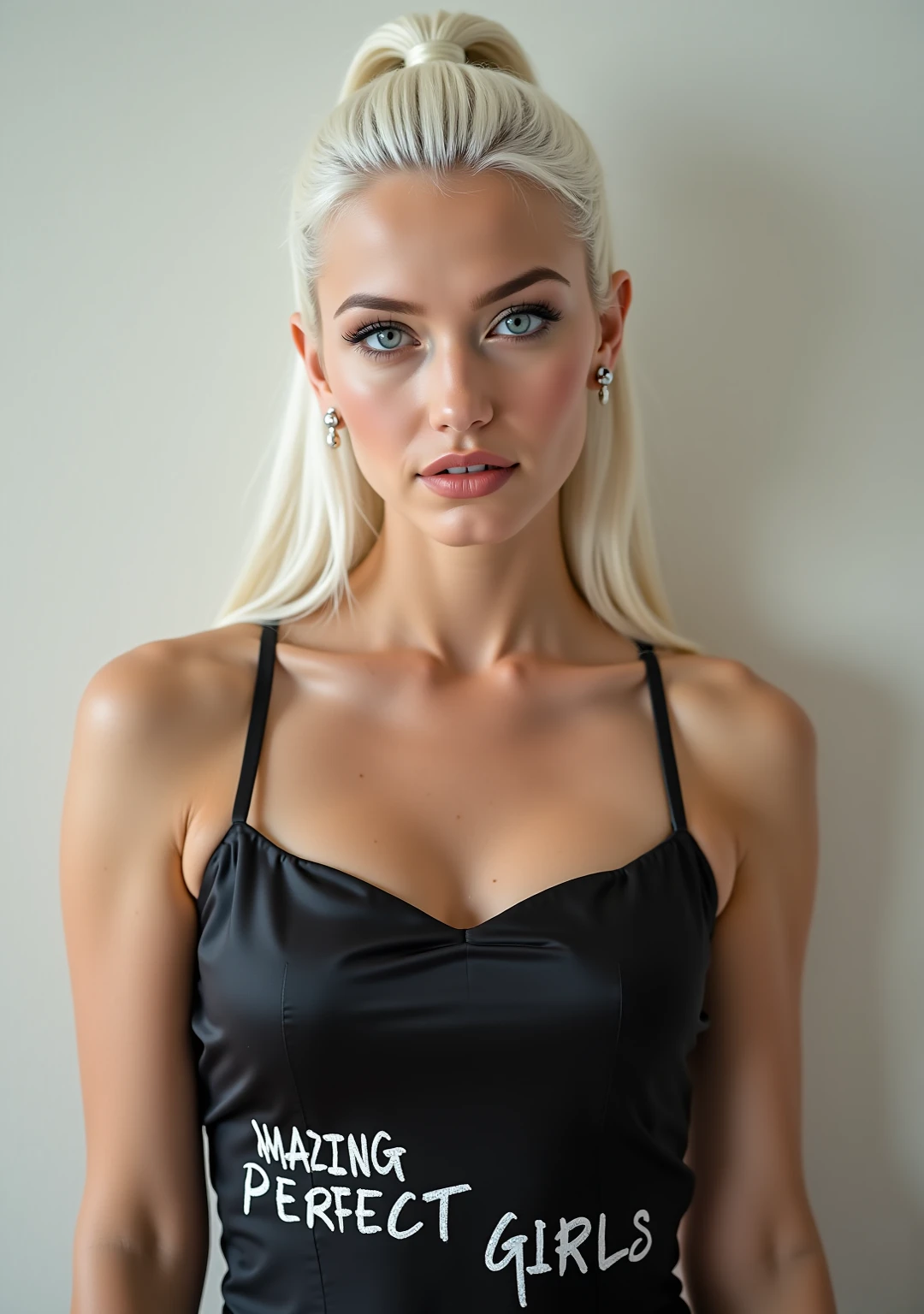 beautiful white hair model wearing designer clothes clothing, thin slim figure, transparent black latex mono, big leather harness, from below, modern, femdom, dominatrix, mistress, Hyperrealism, full body shot, 30 years old, pretty face, ultra detailed face and eyes, hyperrealistic, bold and edgy hairstyle, luxurious apartment in a skyscraper in a big city, cinematic lighting, F/4.0, chromatic aberration abuse, nikon, 8k,
