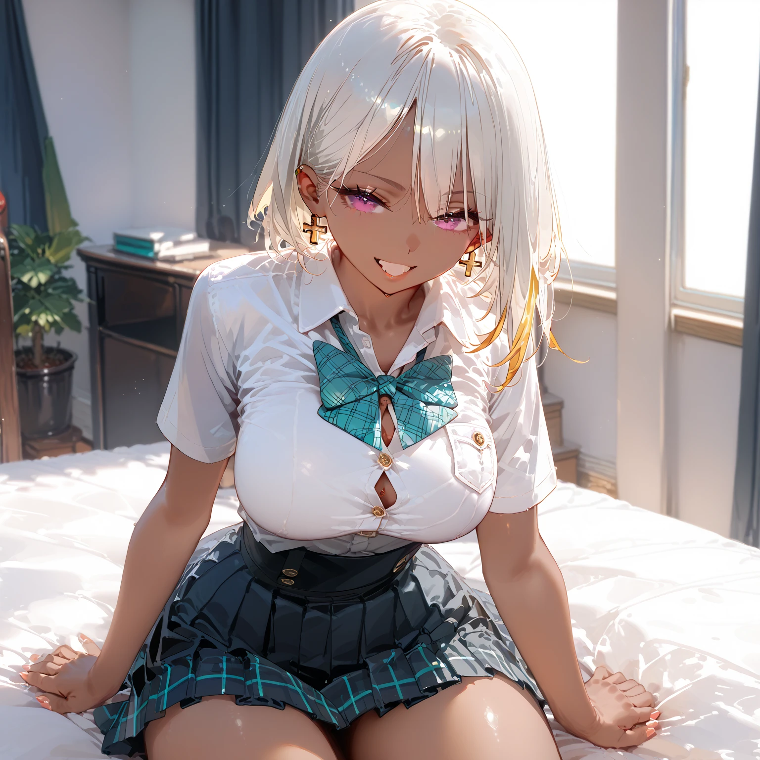 ,(((Liz Hellesta))),gameroomconcept,PC Desk,Sitting in a gaming chair,Preste,Game Controller,keyboard,((Looking at the smartphone in his hand)),vtuber,Game Now Streaming,White Delivery Room,Liz Hellesta髪1,((Dressed seriously)),(((Do not expose breasts))),lady bed,masterpiece, Highest quality, Beautiful and sexy, ((From below)), (1 female), 1 male,Liz Hell,(Straight gray straight hair,((Bangs)),((A Japanese girl with a beautiful face)),Thin face,A detailed depiction of a beautiful female face,Excellent costume design, charm, (real chest), (8k Full Body RAW Photo), (Highly detailed skin: 1.2), ((Oily skin)), Captivating look, Highly detailed face, ((Grey Hair)),fine grain, ((Sweaty body)), Inside the room,1 Girl,Open your mouth,(((Open your eyes))),(((View here))),(((Open your eyes))),(((Open your eyes))),(((Wide pelvis))),(((Very muscular and thick thighs Veins,))),Thigh gap,(((Narrow waist))),(Realistic:1.0),Front view,1girl,lh1, ,White lace panties、(((Hairy pussy))),(((Black pubic hair))),Open Pussy,Open labia,((Big exposed clitoris)),Viscous love juice is dripping,Hair Ornament Net、Long Hair、Long sleeve、Pleated skirt、(Blue silk thigh-high socks)、((Armband))、Navy blue pleated mini skirt、((White jacket, cotton material))、(tight white shirt)、Navy Blue Skirt、(Metallic black thigh straps),(((Front view))),Focused on PC gaming,(((Close ~ eyes))),((Crying face)),(tears),Are crying,((Expressions of pain)),Frowning,,Saliva1,((Open your mouth)),Showing teeth,Constricted eyes1,