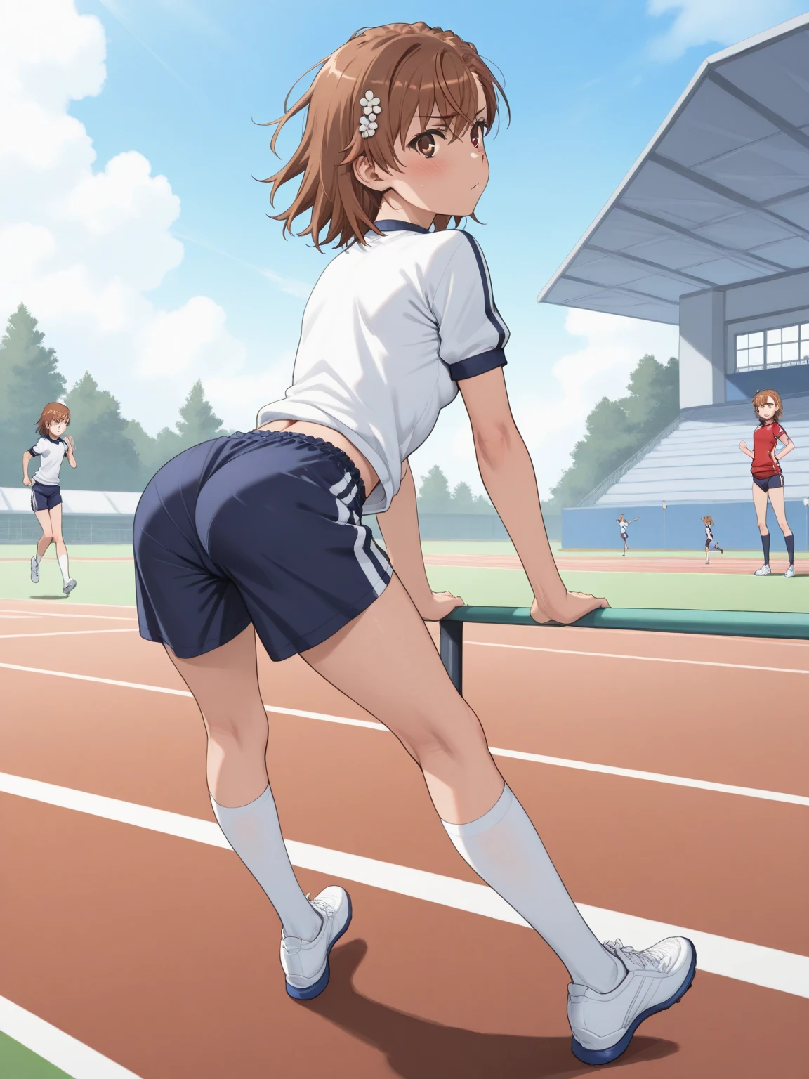 <lora:kaede:0.7>, ãkaede, 1girl, brown hair, solo, short hair, blue eyes, hat, bandana,
athletic bloomers, darkblue bloomers,ãtrack and field,
masterpiece, high quality, very_high_resolution, large_filesize, full color,