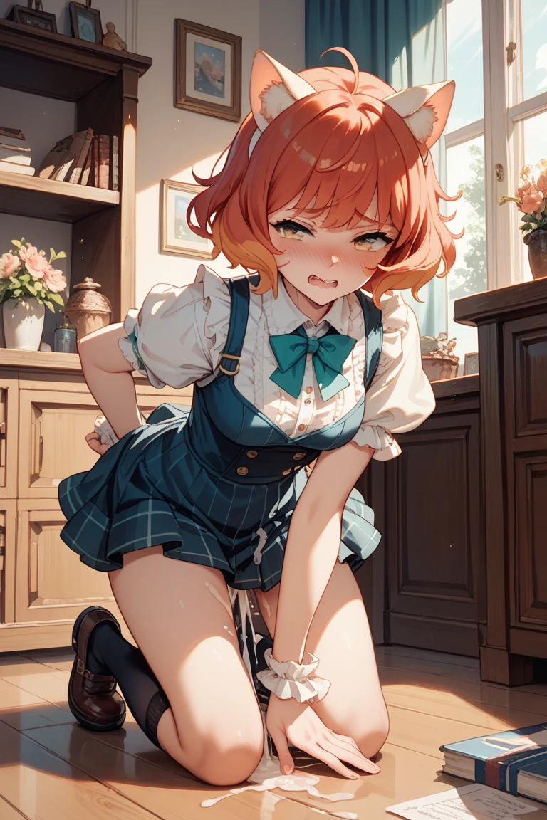 <lora:NakanoNinoLoconLORA_v70:1>,(masterpiece:1.2), best quality, high resolution, unity 8k wallpaper, (illustration:1.0), (beautiful detailed eyes:1.6), extremely detailed face, perfect lighting, extremely detailed CG, (perfect hands,perfect anatomy), (dynamic angle and pose:1.3), nice angle, (1girl, solo:1.5), BREAK nakano nino, butterfly hair ornament,shirt, smile, skirt, v, breasts, beautiful blue eyes, white shirt, looking at viewer, hair ribbon, large breasts, red hair, blush, (green skirt:1.2), (pleated skirt:1.2), collared shirt, closed mouth, blunt bangs, black ribbon, open clothes, white thighhighs, cardigan, long sleeves, short hair, thighs, black cardigan, two side up, open cardigan, school uniform, hand up, zettai ryouiki, miniskirt, panties, BREAK (skirt lift by myself:1.4), black panties,(from below:1.4),seductive smile, evil smile, femdam, BREAK (mansion:1.4), (bedroom:1.4),