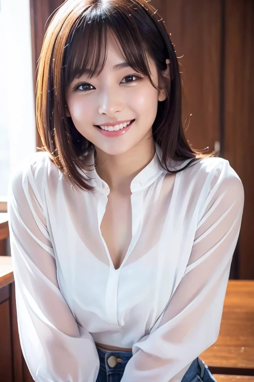 8K、High definition、Ultra Detail、Photorealistic、Realistic and accurate depiction、Realistic and accurate human anatomy、High resolution、Highest quality、Japanese Beauty、Best Quality,フォトリアリスティックHigh resolution,Cute Woman,Beautiful detailed eyes,Beautiful detailed lips,Smiling,Laughing,Cute,enjoy,Happy smile,Magical moments,looking at the camera、A slender body、Happy expression、Visible dimples、Random medium hairstyles、22 years old、Show the whole body、Neat and cute clothes