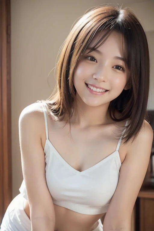 Japanese ),((beautiful girl)),cleavage,An expression that imagines something pleasant:1.2,(perfect body beauty:1.2),((perfect body)),(shy smile),beautiful teeth,