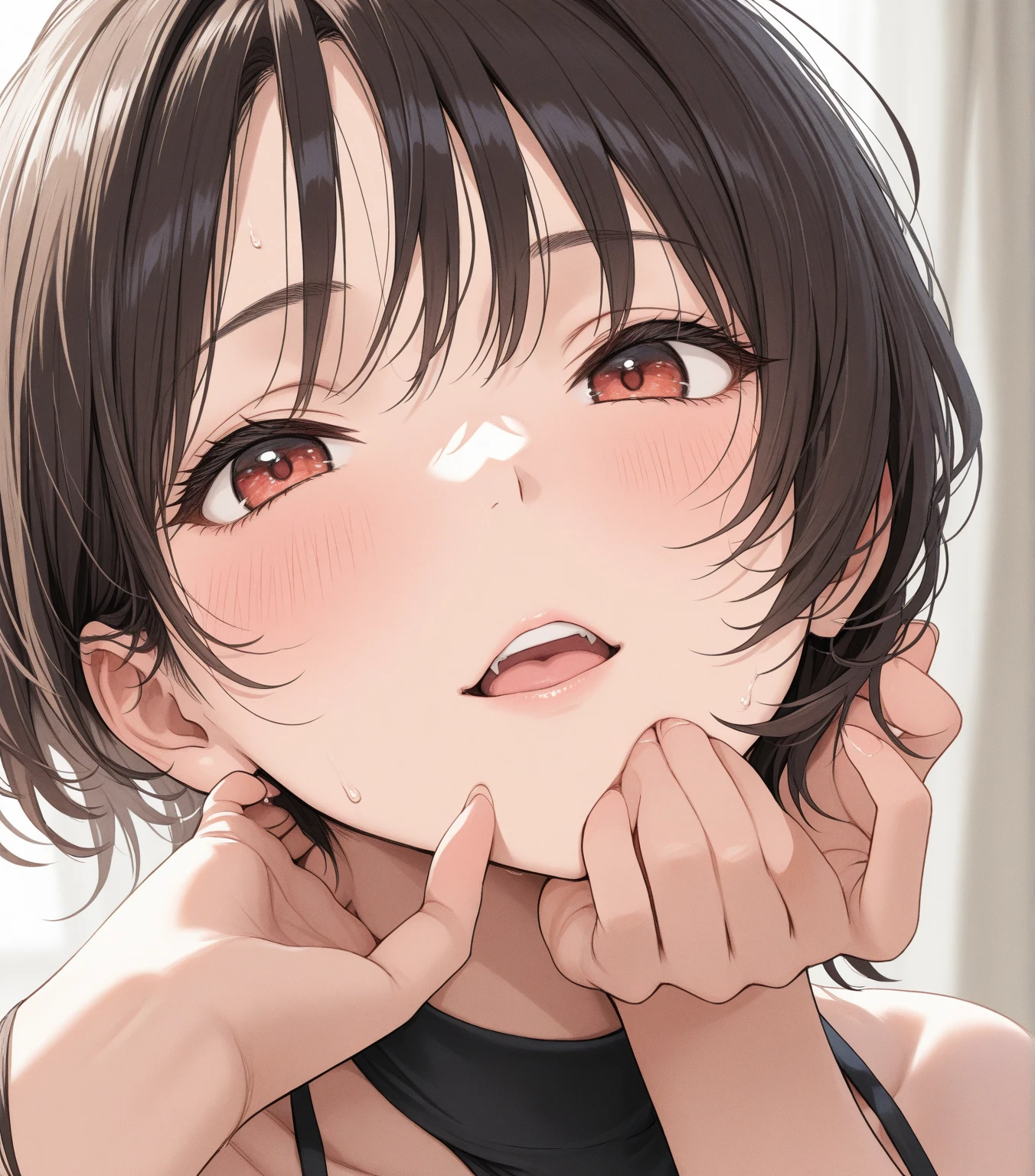 (masterpiece, nsfw, fellatio, 2D moe anime:1.3), (best quality:1.2), (very aesthetic:1.2), (absurdres:1.2), (detailed background),newest, solo, (close to kawaii face focus from above:1.5), 6 year old kawaii petit little mesugaki:1.3、looking up and playing blowjob , independent, deep colored Hair、medium hair, perfect pupils of anime style big eyes with eyelashes, tempting smile with blush, (small mouth sucking penis, tongue out, cute lips:1.3), Ultra-Realistic Capture, Very detailed、completely nude, High resolution, pretty:1.3, (deep throating penis, cum in mouth:1.3)