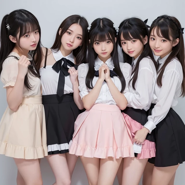Masterpiece, top quality, full body, bangs, black choker, 2girls, lily, lesbian kiss, kiss, (black hair), long hair, twin tails, hug, cleavage, lush breasts, summer sailor suit, slim, see-through, super mini skirt, pleated skirt,
