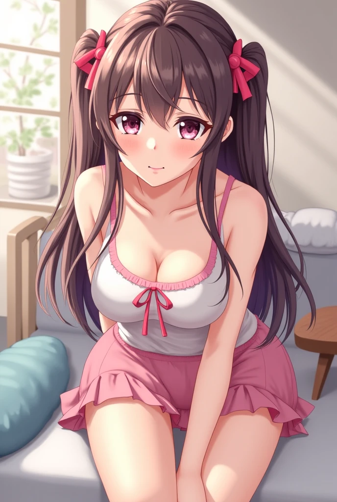 Ultra realistic 7 years old, girl, defined, detailed, HD, (piel morena), ojos definidos, ojos cafes intensos, long eyelashes, small mouth, sonrisa, :D, very long hair, pelo liso, pelo oscuro, cuerpo reducido, bosom barely contained, big breasts, sexy, posando foto, estudio, mini skirt rosa, sin sostenes, no bra, excitada, pezones erectos, libros, sentada, leyendo, nice view, full body, nice body, pink, camisa blanca, camisa ajustada, abierto, mojada, sudada, caliente, tight, sonrojada, nice legs, no socks, sin flequillo