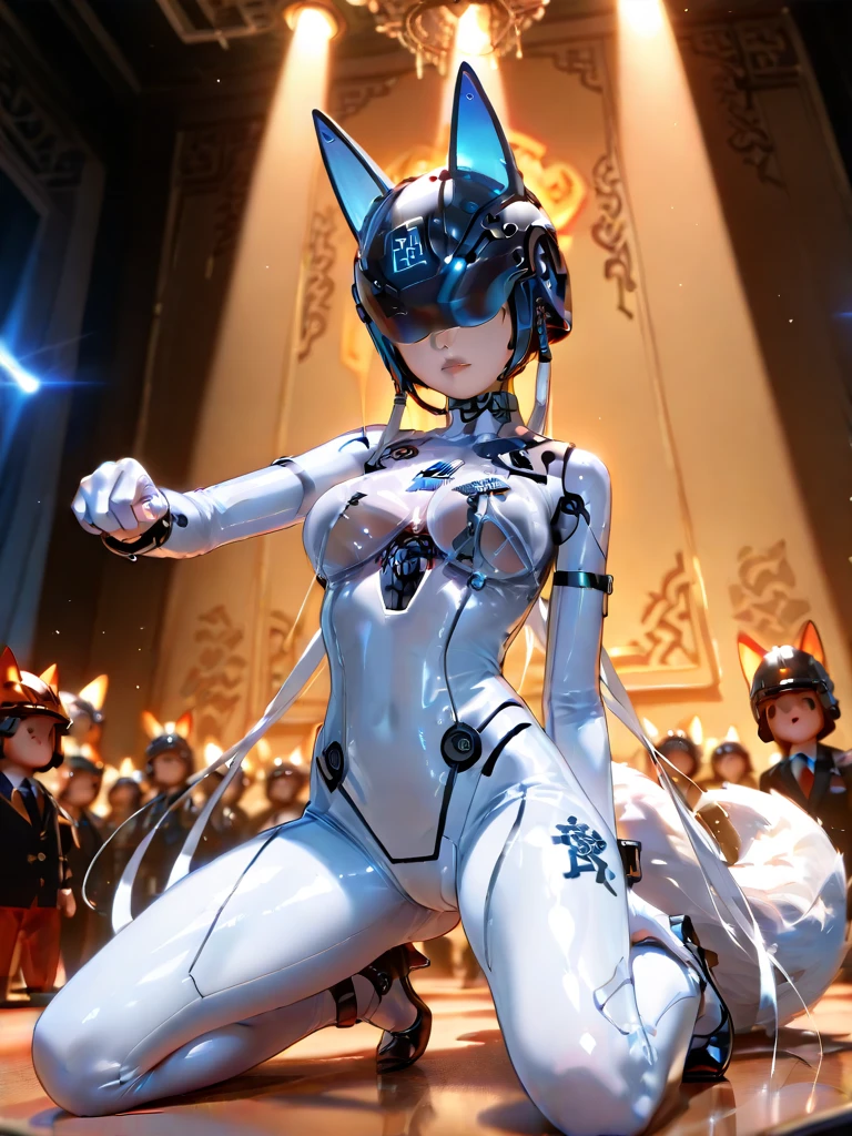 A female alien with a silver body and red and blue lines.、Large milky white eyes、Female Ultraman、Crouching with legs wide open
