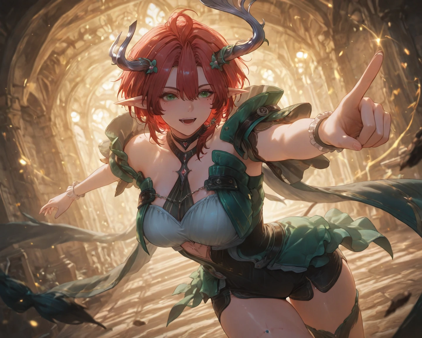 masterpiece, Best quality, 1 girl,photo, w(red-crimson hair) elf ears, freckles, adult woman, sculpted body, Super detailed hand, super detailed face, Hyper detailed body, (emerald green eyes), Big breasts, concentrated eyes, Quite detailed eyes, pale skin, Flushed face, (( in a long black Chinese dress)), Body hair longo, Body hair (connected), serious expression, Frowning eyes, partes do full body, Whole limbs, ((full body)), Gorgeous fur, a high resolution, 4K, The waist is thin, small foot, role model, best quality specialist, (long black sock), good lighting, simple background, darkness background, High-resolution image, digital painting, Spiritual peace, golden ratio composition, cowboy shot, brilliant, brilliant hair, (night:1.2),Dreamy, [[gentle fingers and hands:0.55]::0.85],(detailed fingers),),(emotional),(breathtaking),(main part:1.2) whole body.), (Anime Style), (Super Detailed), (brutal), (uhd, HDR), (8k), (High Resolution: 1.2), (Complex and Beautiful: 1.2)