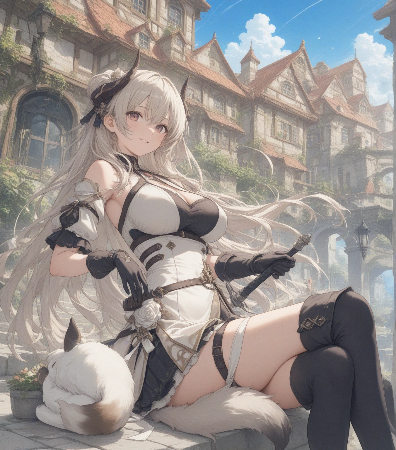 Anime - Stylistic image of a woman sitting on a throne in a rabbit costume, trending on cgstation, Fantasy art style, WLOP and Sakimichan, Fanart Meilleure ArtStation, WLOP Art, Anime goddess, style of wlop, Guviz-style artwork, anime figure; Full-body art, trending on artstation pixiv