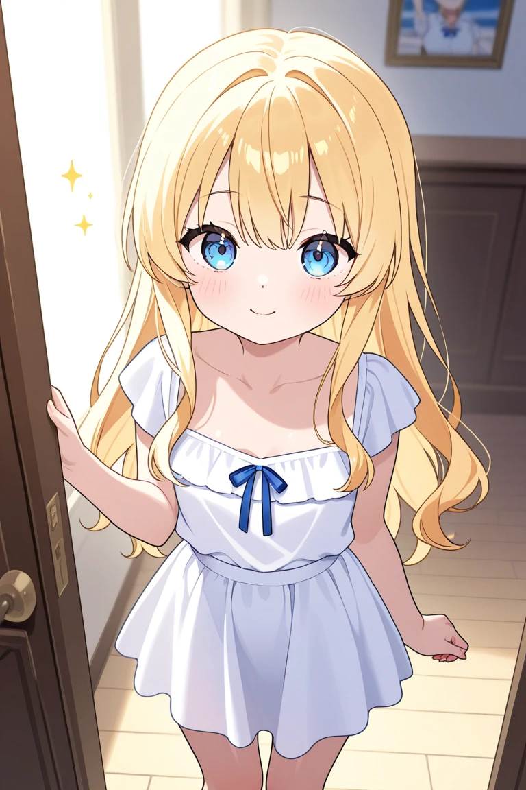 ((masterpiece))((Highest quality))girl、smile、blush、Flat Chest、Are thin、、low length、Blonde、Long twin tails、Embarrassed、Are standing、Angel&#39;s wing、Angel clothes、Whole body image、Even your toes are visible、Eye level on face、front、No background、mayonnaise、真frontのアングル