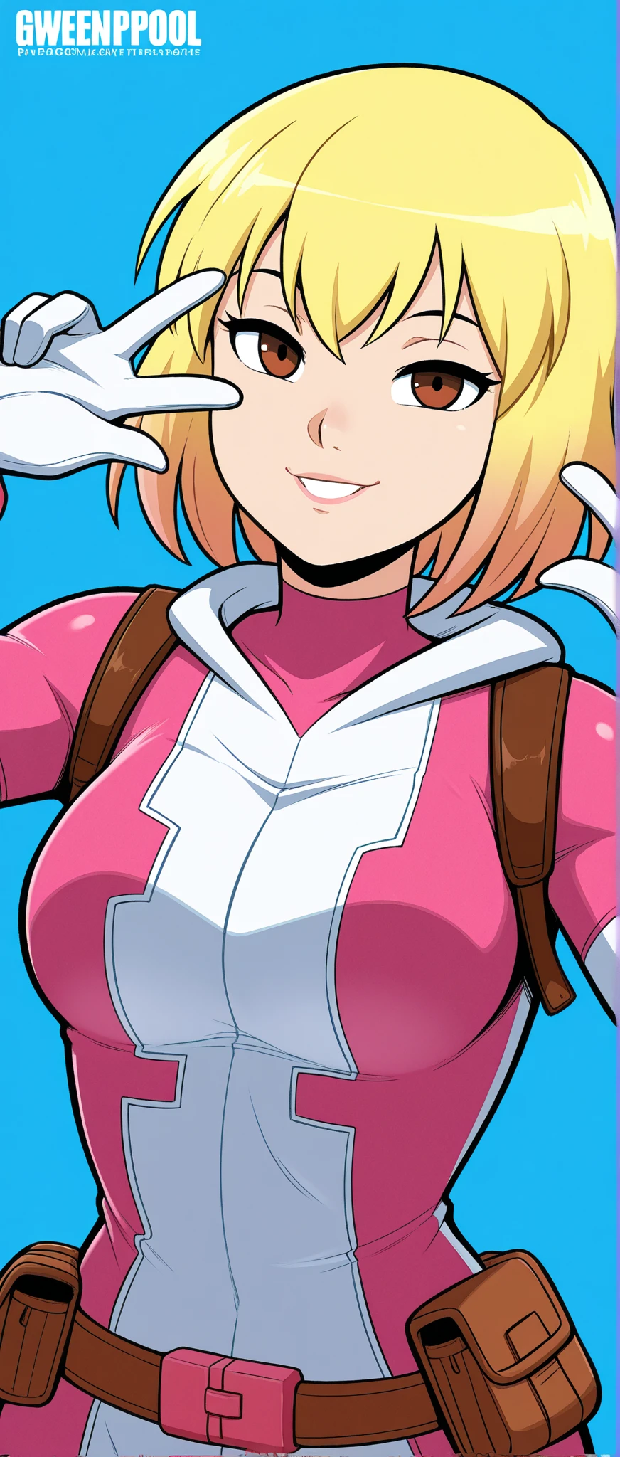 Clover, totally spies, blonde, short hair, blue eyes, bare shoulders, blushing, paizuri, half-closed eyes, smirk, foreskin