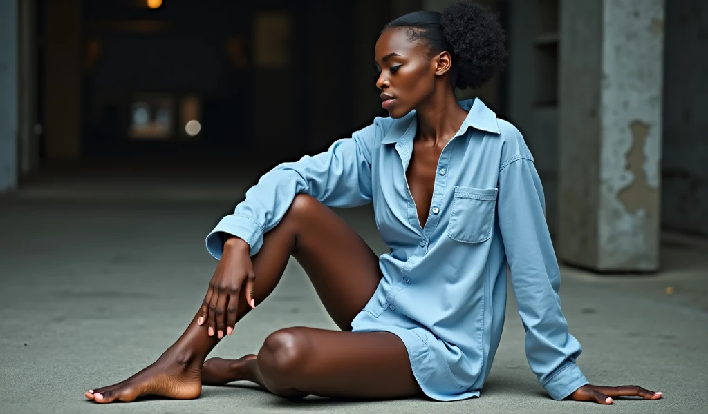 mulher negra, cabelo curto, peitos grandes, nu , Legs spread showing anus with white liquid oozing