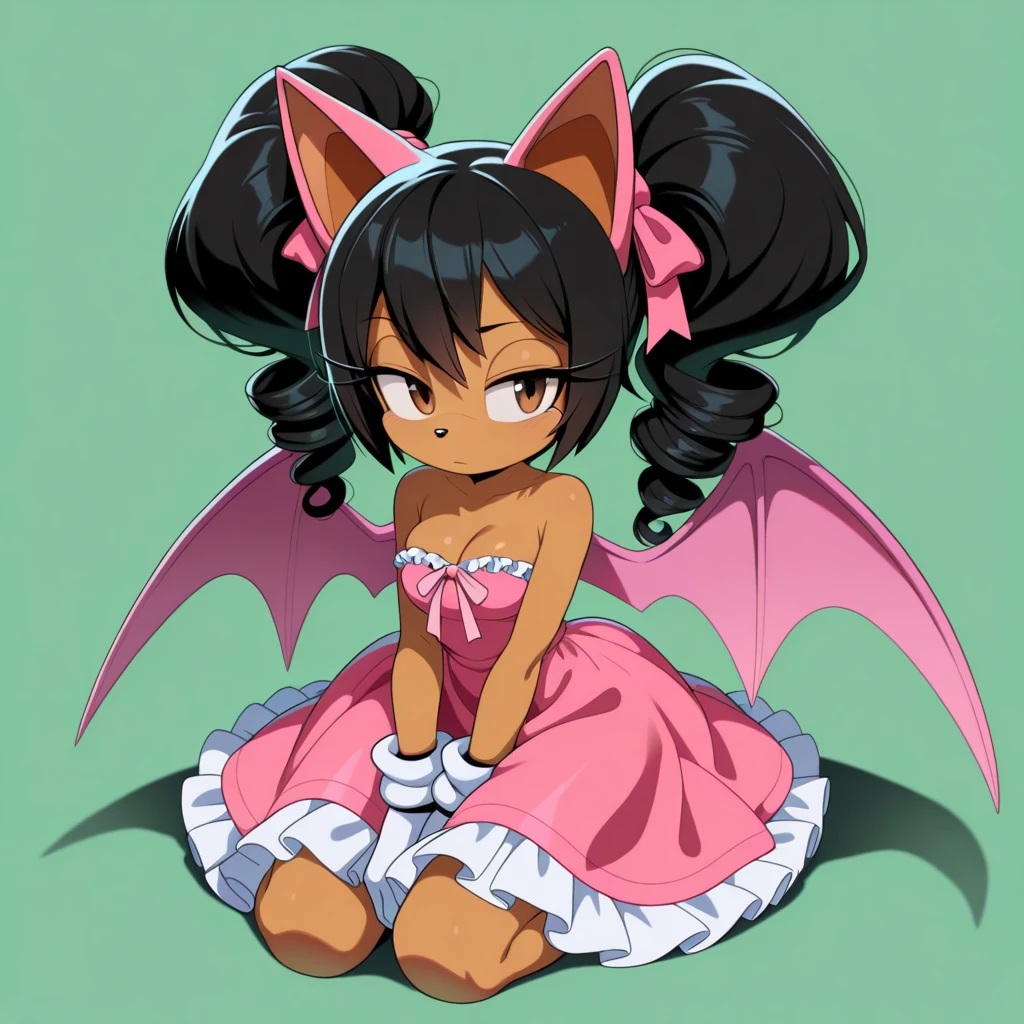 Make a image in manga style:The cartoon monster woman has a cute, expressive face with large eyes and a wide smile. She has pointy ears, sharp teeth, and horns on her head. Her body is human-like,very curvy and beautyfull, but with black and white skin and a snakelike tail. She wears a cute dress with a tutu skirt and a crown on her head. She has a mischievous and playful personality.