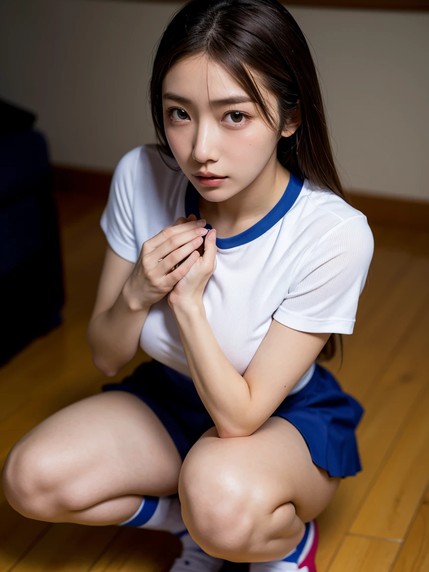 Magic Mix Real、(Live Shooting:1.2)、(Photorealistic:1.4)、The beauty of beautiful details Delicate expression、Lacietiful fine eyes、Huge file sizes、Super detailed、High resolution、A superb beauty Highest quality、masterpiece、、(Japanese Woman)、Extremely detailed representation、Fine details、Highly detailed face movie lighting、(Teenage Girls)、Sexy upturned eyes、Strong bite、Sweaty、Splash、Dark sweat stains、((Super cute、((Big Tits))、(((slender)))、Detailed bite、((((Mekosuji、Sujiman、))))Soaking wet、(((High school girl uniform)))Spread legs, stink crotch、Amazing leg spread、Wide-open legs、Clear crack、(((White panties)))(((Navy blue knee socks)))(((loafers)))Two legs、((Poop sitting))Training Room、Dripping Sweat、Squat(((K-POPアイドル)))