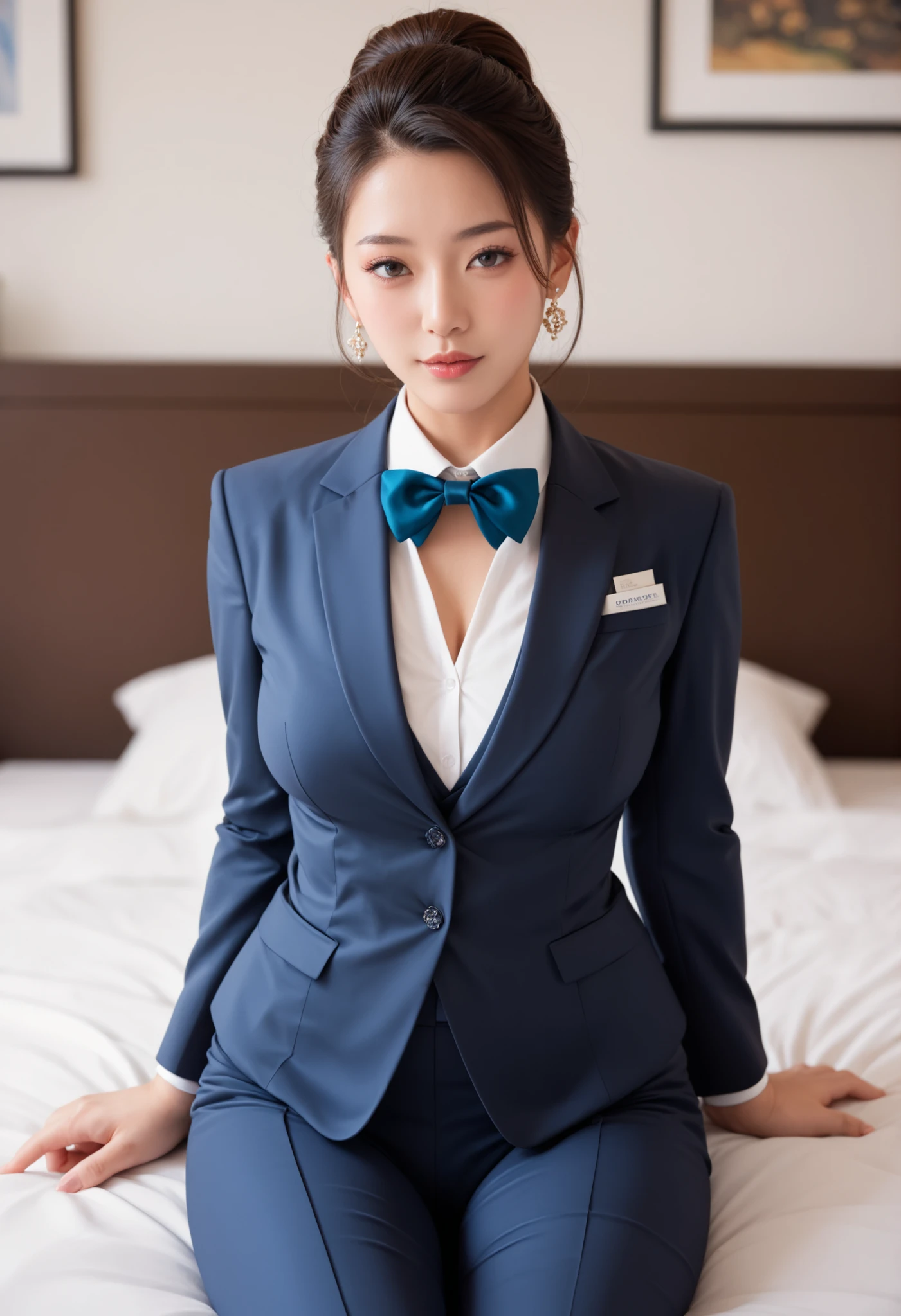 Japanese,jacket suit,secretary,A shirt with many unbuttoned buttons,My chest is visible,Tight shirt,whole body,Sexy look,Have a notebook,High heels,ponytail.Plump,Adult women