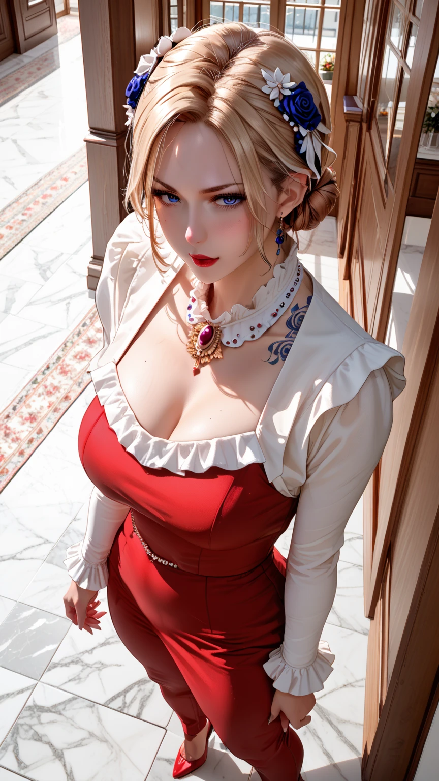 (best quality, 4k, 8k, high-res, masterpiece:1.2), ultra-detailed, (realistic, photorealistic, photo-realistic:1.37), (beautiful detailed eyes, beautiful detailed lips, extremely detailed eyes and face:1.2), studio lighting, physically-based rendering, vivid colors, (big tits, super big tits, super extra big tits), (waist), (rose red halter neck dress:1.5), (portrait, bob cut, smile and laugh), (pale colour:1.5),