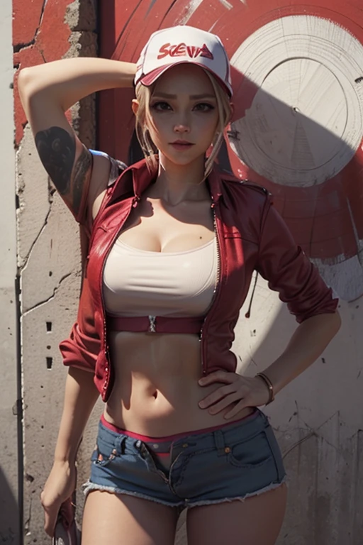 (best quality, 8k, highres, photorealistic:2.0), (solo, one girl:2.0),(lighting:front),(lighting: strong),(american beauty:2.0),(girl is very muscular:1.5),(shiny skin:1.5),(oily skin:1.5),(platinum blonde hair color:1.5),(flat chest:1.5),(((small breasts))),(Photographed in the slums of Detroit),(ultimate beautiful girl),(((energetic woman))),(((hip hop culture))),(hip hop dancer),(low rise pants),((track jacket zip full open)),(navel is visible),(((hip hugging pants))),Blush brown makeup , dark eye makeup ,pink lipstick,(big eyes girl:1.5) naked