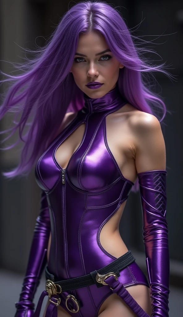 Masterpiece, best quality, 1girl, with long flowing iridescent hair in shades of purple, blue, and green, wearing a sleek black bodysuit, standing in a dramatic pose with one hand on her hip and the other holding a glowing, magical crystal ball. In the background, a swirling vortex of light and energy adds to the mysterious and enchanting atmosphere of the scene. glow hair, multicolor hair
