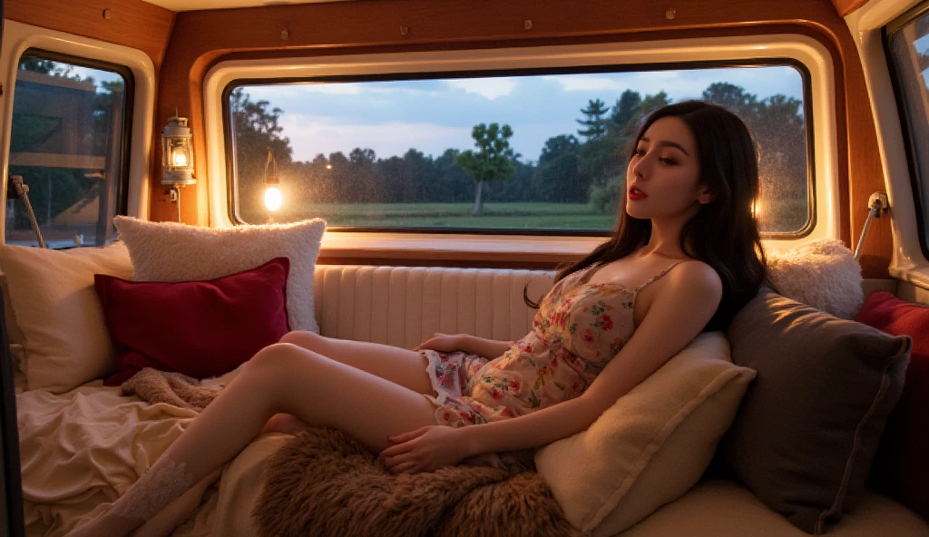 (Best quality, Ultra detailed, Golden ratio, Masterpiece:1.2), Theatrical lighting:0.7, Photo of a woman, dressed in a very elegant and pretty dress, Perfect rare face, (Highly detailed skin), randomly dyed hair, Hide your mouth with your hands、Ridicule, skin texture, Pale skin, shiny skin, (thin, large size:1.2), [:(Sharp focus on rare face, perfect eyes:1.2):0.2], photorealistic, film grain, Put one foot forward、from below looking up、look at camera、Emphasize the shoulders, Focus on face、Stockings、glasses、Smile with corners of mouth raised、disdainful expression, summer haze, muted colors, muted warm colors, Photo cinematic portrait of a woman dressed in a striped dress sitting by the window in the early morning, cinematic, (tilted:1.3) (on an old train) look cautious, standing under a spotlight, volumetric dust clouds, key light, backlight, soft natural lighting, photography Film grain ISO 400 30 mm lens RAW f1.8 aperture, highly detailed (analog photography:1), colors hdr