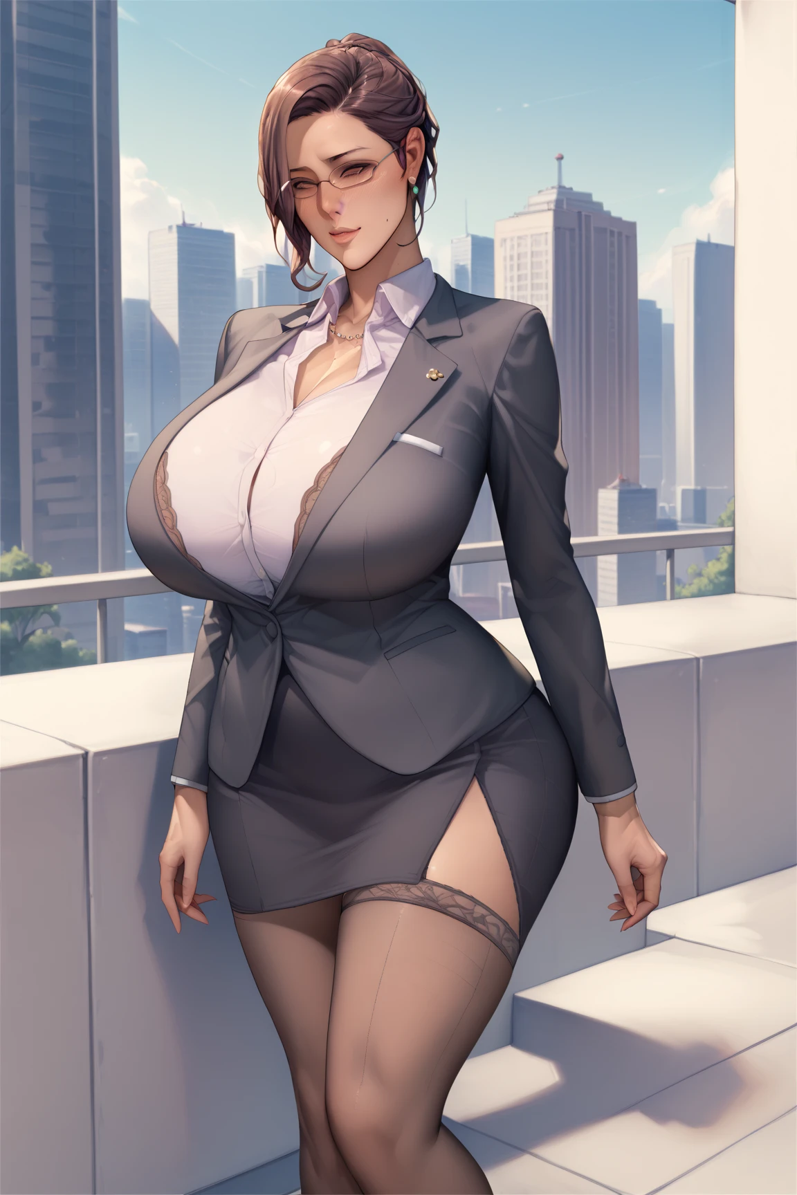 Female, (mature, A MILF), Office Lady, (Business suit:1.8), (Stockings:1.4), Bra, Skinny Pencil Skirt, cleavage, Honey Blonde Hair, Very long hair, Wavy hair, Detailed facial features, (Curvy smile), (Huge breasts), Big ass, perfect ass, Hips, fit body, Big glare eyes, Blush, Makeup, dark make-up, looking at viewert, full bodyesbian, posing on a, Sexy, Sexy pose, Erotic pose, Erotic body, Seductive, (lewd poses), (Skin texture:1.1), (Shiny skin, oilly skin), smooth soft skin, high detailed skin texture, tightsuit, Masterpiece, Best quality, Ultra detail, Intricate details, Photorealistic, insanely detailed and intricate, 4K, A high resolution, High detail, Sharp focus, smooth, Aesthetic, Extremely detailed, Original photo (Bokeh:1.2), (Shallow depth of field), (filmgrain:1.3), (a warm color palette, a warm color palette:1.2), Cinematic light, emphasis lighting, 超A high resolution, Best shadow, primitive, Cinematic, Dynamic Angle, Ultra photo realsisim, Hyperrealistic, ((Realistic)), Shimmering, glimmering, glimmering, decor, Colorful, (color difference), beautiful detailed glow, Cinematic light, Contrast, analogue style, trending on artstationh