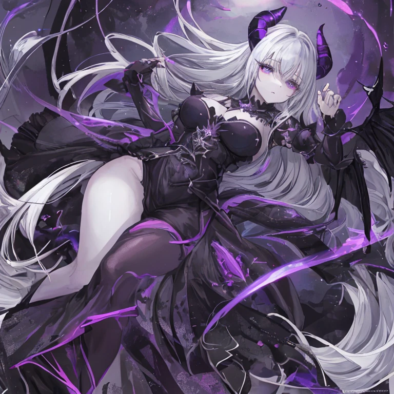 black stockings,beauty,transparent clothes,purple underwear,long hair,silver hair,shining eyes,Swirl pattern,captivating gaze,spiral,bat wings,heart mark,Succubus,red eyes,look up from below,gentle smile,hug,
