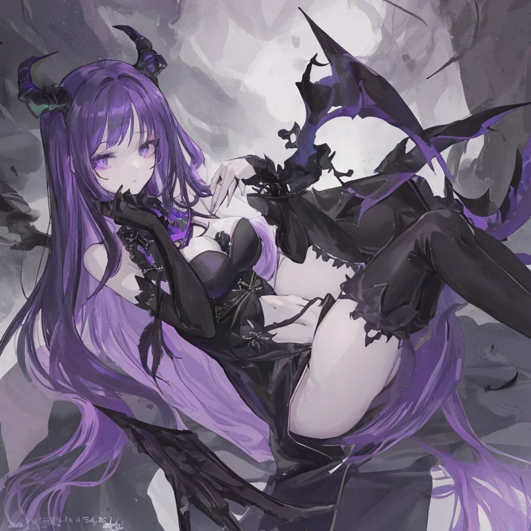 portrait,solo person,a beauty girl,Hair over the shoulder,succubi,Happy,pointy ears,goat horn,high-heels,Put your hand to your mouth,Crossed waist with one hand,Whitish skin tone,Bow collar,比基尼,grin,Magic pupil,a garter belt,The demons,The demons翅膀,Bat wings growing on the back,Crop topping,Sexy dressing,underwear,The demons尾巴,Arrow shaped tail end