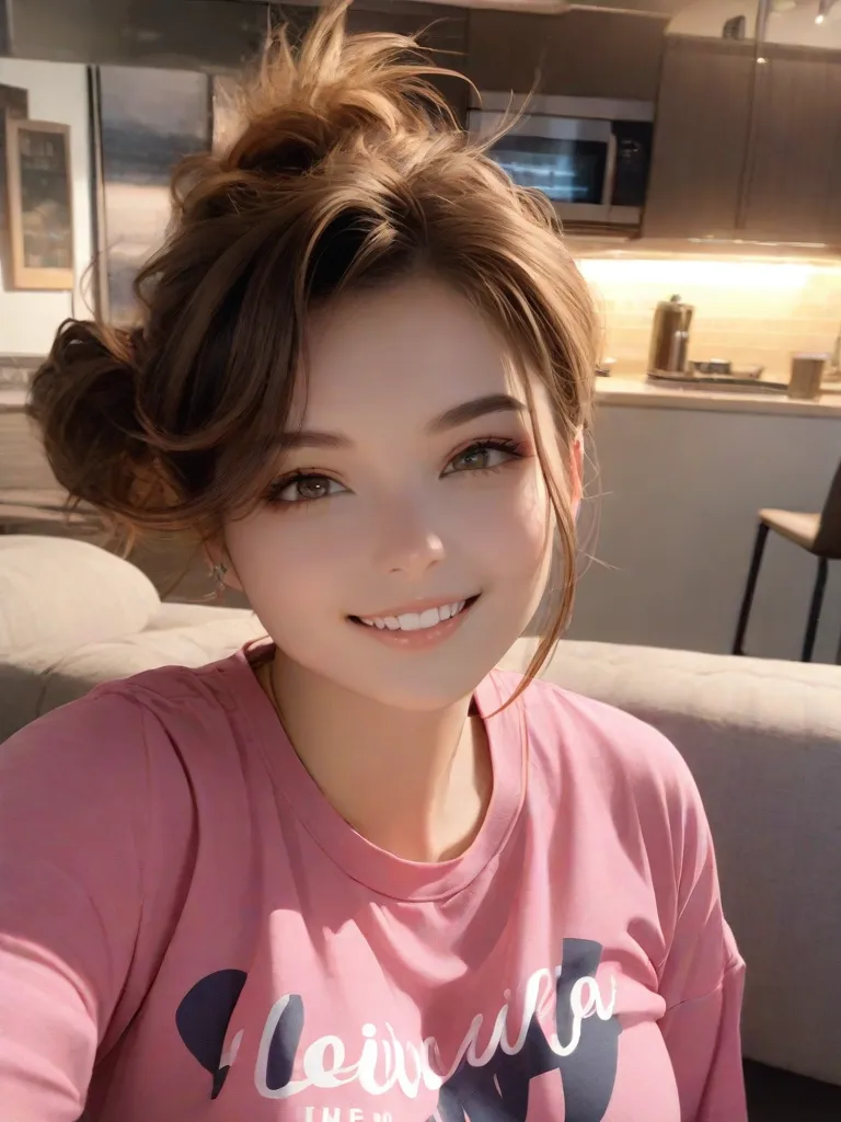A young girl, smiling, detail face,