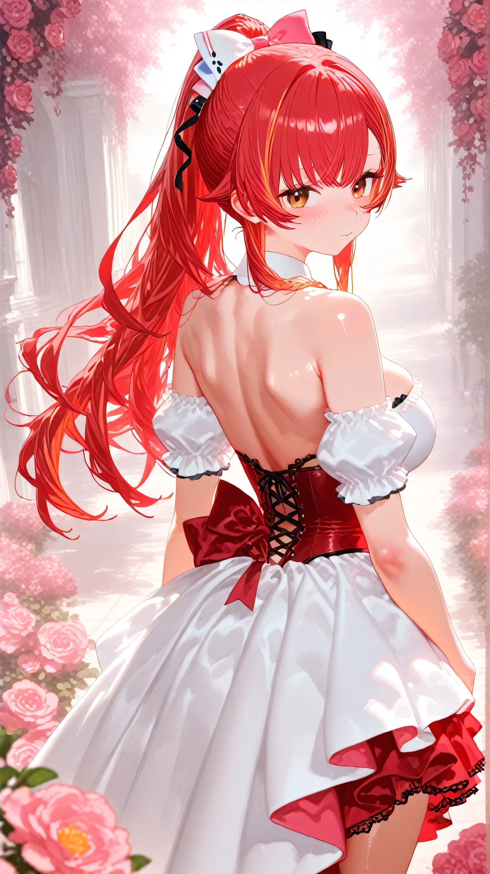 1 Girl, masterpiece, high resolution, Sonic edges_Rias_Grey Mory,Long red hair, ((Wedding dress, Room, bridal lingerie, Wedding theme))