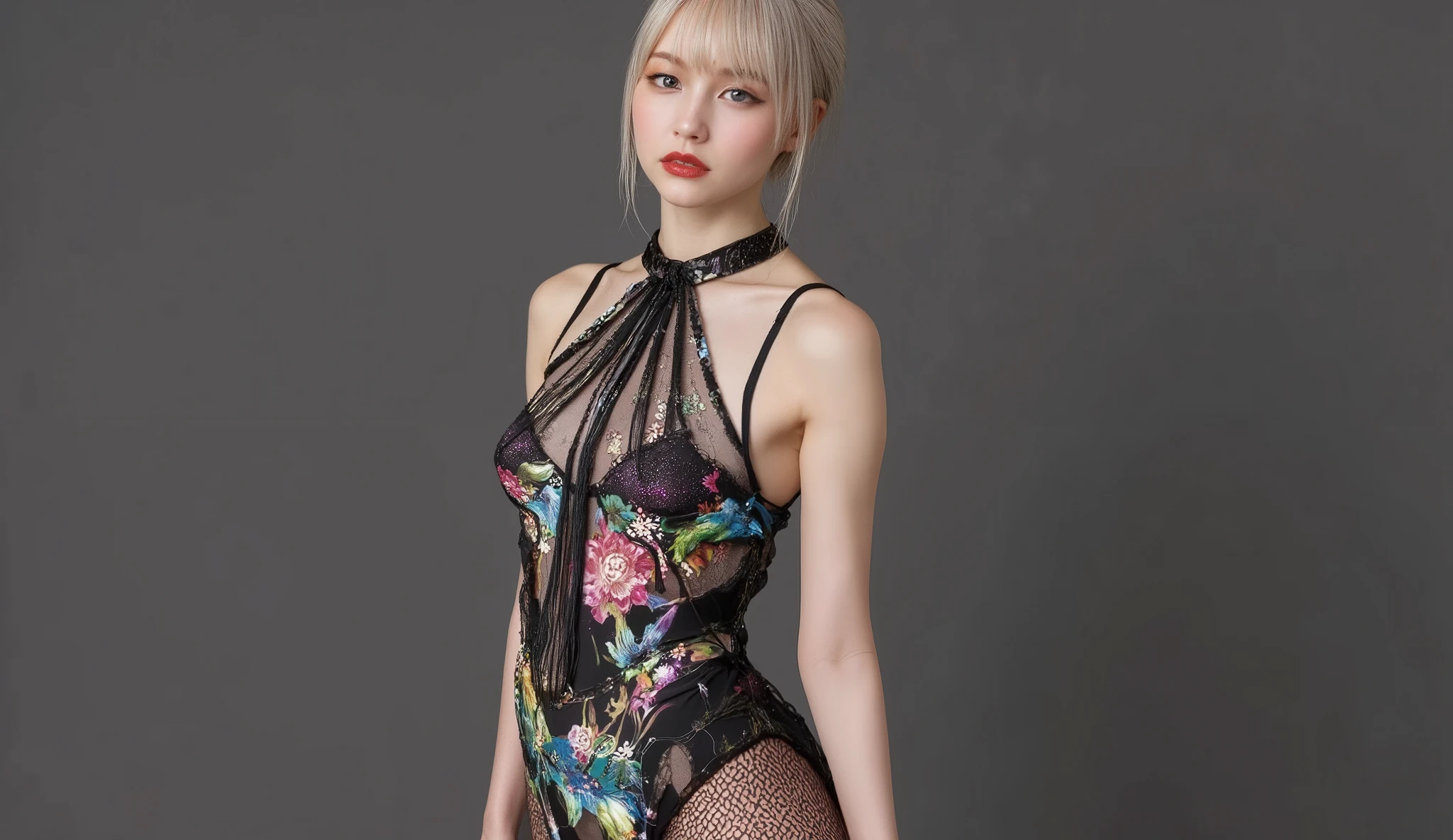 8k、(masseter part，Superior Quority，best qualityer，Beauty and aesthetics：1.2)、(1ガール:1.3)、Esbian full body、(((((Farbepo humano perfeitamente preciso)))))、(((Gaze looking at the photographer)))、(((16 year old Russian girl)))、(Detailed futuristic cool hair)、(shiny and shiny silver hair,)、((shorth hair))、(((8 Cabeça Farbepo)))、(((((very thin abdomen)))))、very tight waist、(((Detailed cute cute face)))、(((Detailed droopy eyes)))、((((undersized head))))、((a small face))、detailed shiny eyes、(((a baby face)))、skin detailed、thin arm、(((very Bigger breasts)))、(((very large hips)))、(very deep bottom:1.5)、(Fractal Art:1.6)、(Farbe：1.1)、(floral:1.3)、(Zentangle:1.2), Esbian full body, (abstract background:1.6), shining skin, (many colors:1.4), (factor:1.5),(CRU photo:1.2)，Pink Purple Latex Jumpsuit、futuristic accessories，hollow，shiny latex,(well adjusted)，Wearing a very tight suit, chrome body, Very shiny pink-purple latex costume、kosmos、intergalactic、attraction、metals、((butterflys))、Fantastic、make love、sleeveless、precise hands, Precise fingertips、Precise nails、Very delicate eyelashes、very delicate thin eyebrows、No Letters、cyber punk