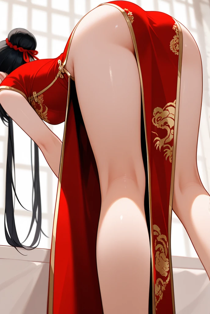 Masterpiece, Superb Body, Extremely Normal Body, Candlelight Night in the Cave House, Wedding Scene, ((Single +)) (Kneeling Position) (Point You By Ass) Mature Woman, Chinese Style, (Royal Sister), Chinese Costume Red Wedding Dress, Hair Bun, Black Long Haired Woman, (Embroidered Cloth Shoes ++), Black Stockings, Red Lips, Gentle, Intellectual, Three Belts, Wedding Background, Wan, Red Lantern, Festive Atmosphere, Face Close-up, Face Close-up
