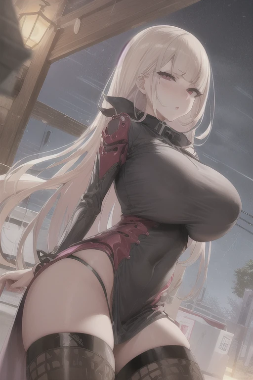 Erotic Anime Illustration、highest quality、Voluptuous female soldier、Perfect proportions、Future city smile、Half naked、Cowboy Shot、Sweaty、Military magazine cover photo shoot、Heading、Stylish fonts、Showing off her vagina、Exposing the nipples、Spread your legs