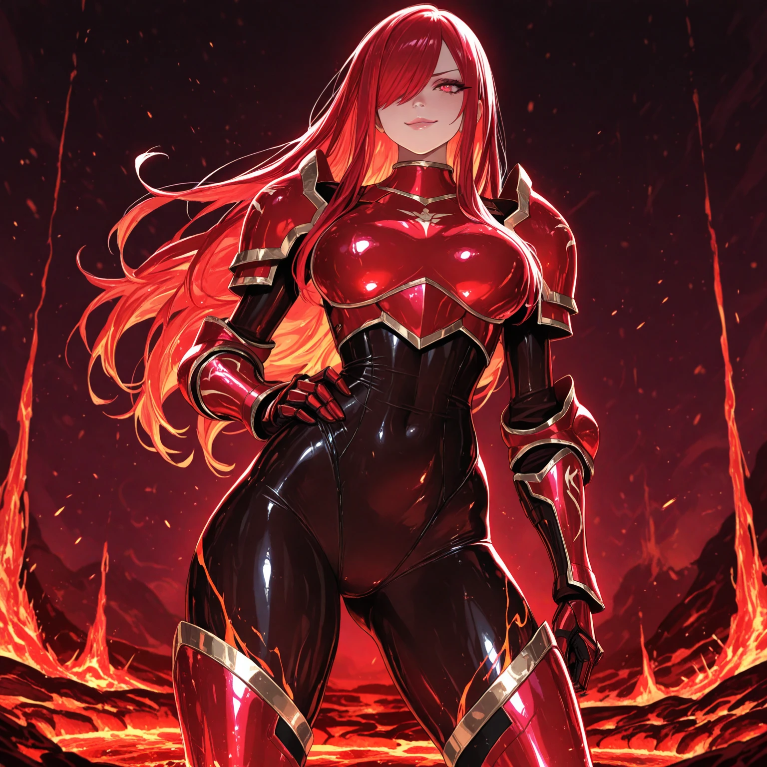 masterpiece, Best quality, 1 girl,Drow, Female, pointed ears, only, aboutдин раз, navel, hood, colored leather, Diaphragm, Looking at the viewer, long hair, Layer, dark Elf, old, kana, hood, cable, old medianos, Пальто с hoodом, belt, if, Red eyes, gray skin, orange eyes, upper body, Weapon, Bright eyes, piece of lipstick, Best quality)), art by Greg Rutkowski, trends on ArtStation,(dark forest background large leaves colors:1.4) ,(Ideal Anatomy),(beautiful blue eyes),(Red Lava Volcano Fire Texture Suit:1.4), (Lava Fire Red Suit:1.4)、Ideal Anatomy、、permission 8k、complex parts、Toned waist、Wide buttocks、Эффект Тиндаллаmasuter piece、top quality、Highest standards、Highest image quality、table、complex parts、A high resolution、depth of field、natural soft light、professional lighting、about, standing, very long hair, cowboy shot, brilliant, brilliant hair, (night:1.2),Dreamy, [[gentle fingers and hands:0.55]::0.85],(detailed fingers),),(emotional),(breathtaking),(main part:1.2) whole body.), (Anime Style), (Super Detailed), (brutal), (uhd, HDR), (8K), (High Resolution: 1.2), (Complex and Beautiful: 1.2)
