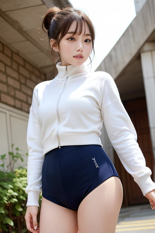 japanese very cute lady on the school gymnasium, cute smile face, face shadow,age20,enter the whole body,RAW photo, gray track suit, (((thick thighs))), black short hair, small breasts, large buttocks, face shadow,best quality,realistic, photo-realistic, best quality ,masterpiece,an extremely delicate and beautiful,very realistic,extremely detailed,2k wallpaper, Amazing, finely detail, 8k wallpaper,huge filesize , ultra-detailed, highres, extremely detailed,realistic, 8K, Ultra-High Definition, highest quality, ultra high resolution, (realistic:1.4), High quality texture