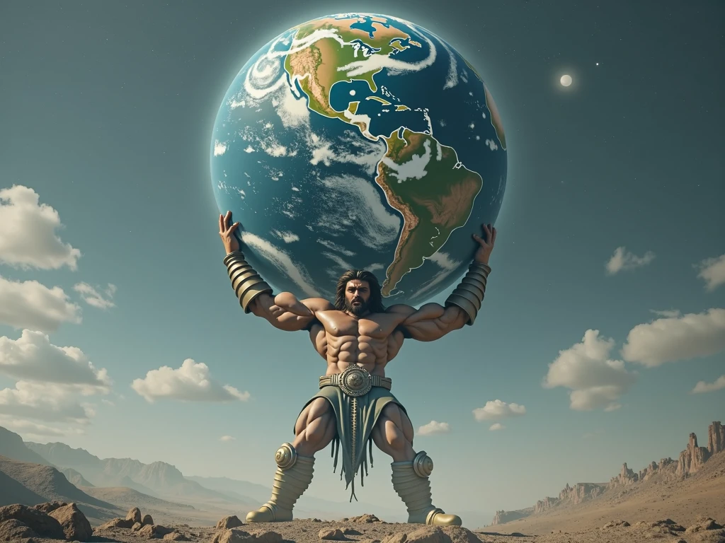 Atlas carrying the world flat full body