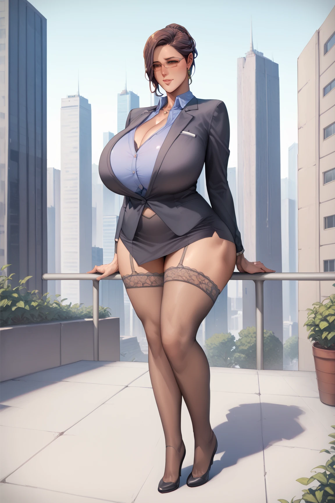 der riese art, 非常に詳細なder rieseショット, der riese, Shorthair, Giant woman bigger than a skyscraper, Wearing rimless glasses, Colossal tits, Big ass, Underwear, lace bra, Lace panties, Black pantyhose, I can see my toes through my pantyhose, hands off shoes, very small metropolis, Trying to destroy a miniature metropolis, Full body depiction, nffsw, giga der riese, der riese, Black pantyhose, Stomping City,crash city,Small town,micro city,