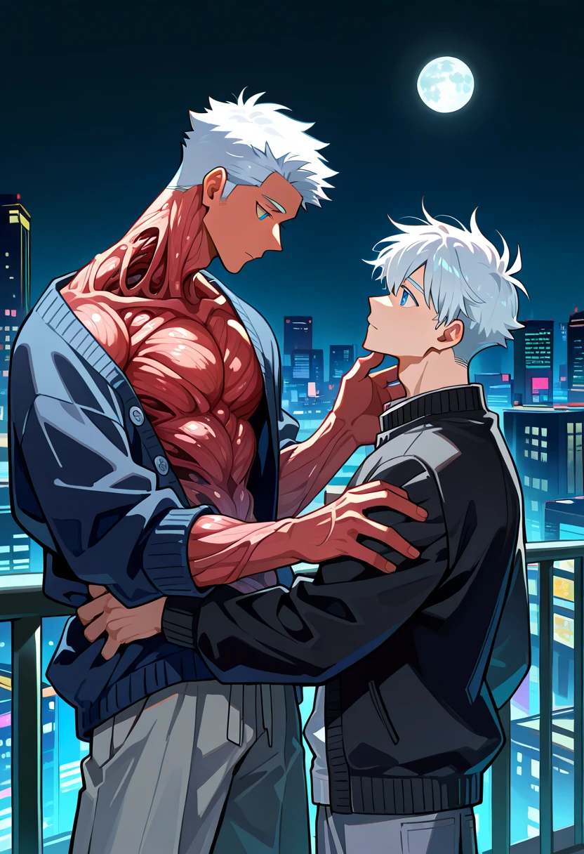 Dante Sparda in Devil May Cry, big breasts, he is blushing, he is shirtless, Vergil deserves to squeeze Dante's chest